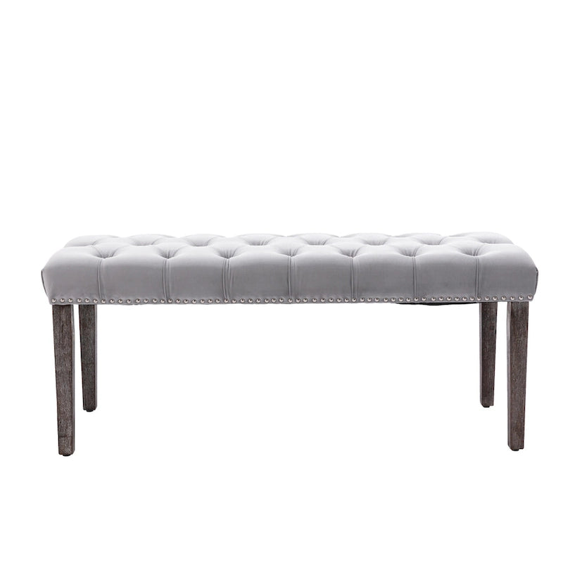 Banc Ottoman Capitoué en Velours avec Clous Décoratifs et Pieds en Bois, Multicolore