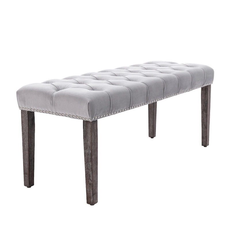 Banc Ottoman Capitoué en Velours avec Clous Décoratifs et Pieds en Bois, Multicolore