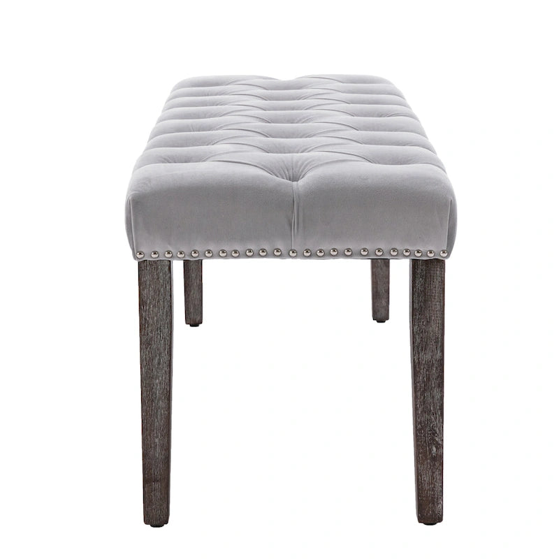 Banc Ottoman Capitoué en Velours avec Clous Décoratifs et Pieds en Bois, Multicolore