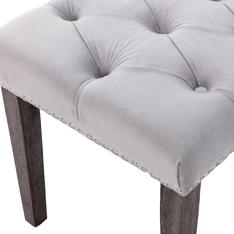 Banc Ottoman Capitoué en Velours avec Clous Décoratifs et Pieds en Bois, Multicolore