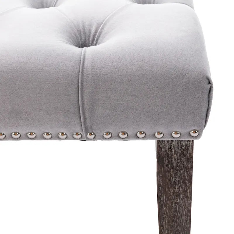 Banc Ottoman Capitoué en Velours avec Clous Décoratifs et Pieds en Bois, Multicolore
