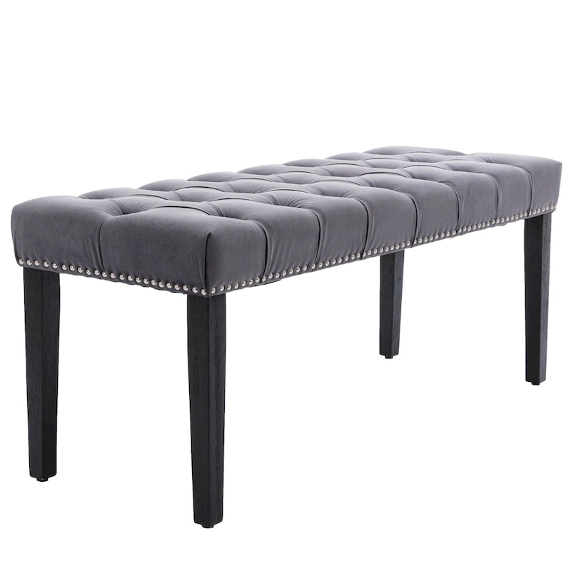 Banc Ottoman Capitoué en Velours avec Clous Décoratifs et Pieds en Bois, Multicolore