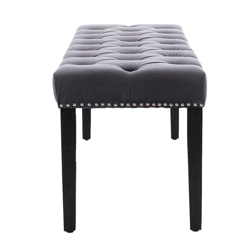 Banc Ottoman Capitoué en Velours avec Clous Décoratifs et Pieds en Bois, Multicolore