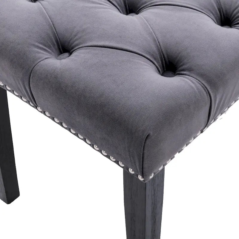 Banc Ottoman Capitoué en Velours avec Clous Décoratifs et Pieds en Bois, Multicolore