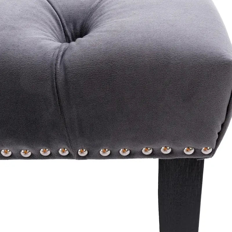 Banc Ottoman Capitoué en Velours avec Clous Décoratifs et Pieds en Bois, Multicolore