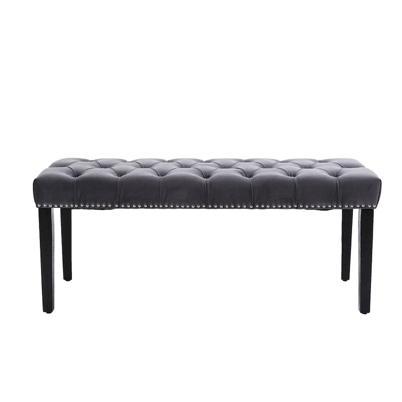 Banc Ottoman Capitoué en Velours avec Clous Décoratifs et Pieds en Bois, Multicolore