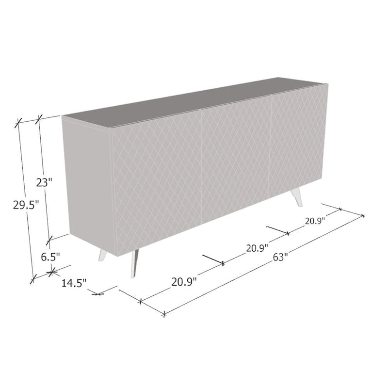 Bahut 3 portes de 160 cm en écaille de poisson avec effet brillant et pieds en métal