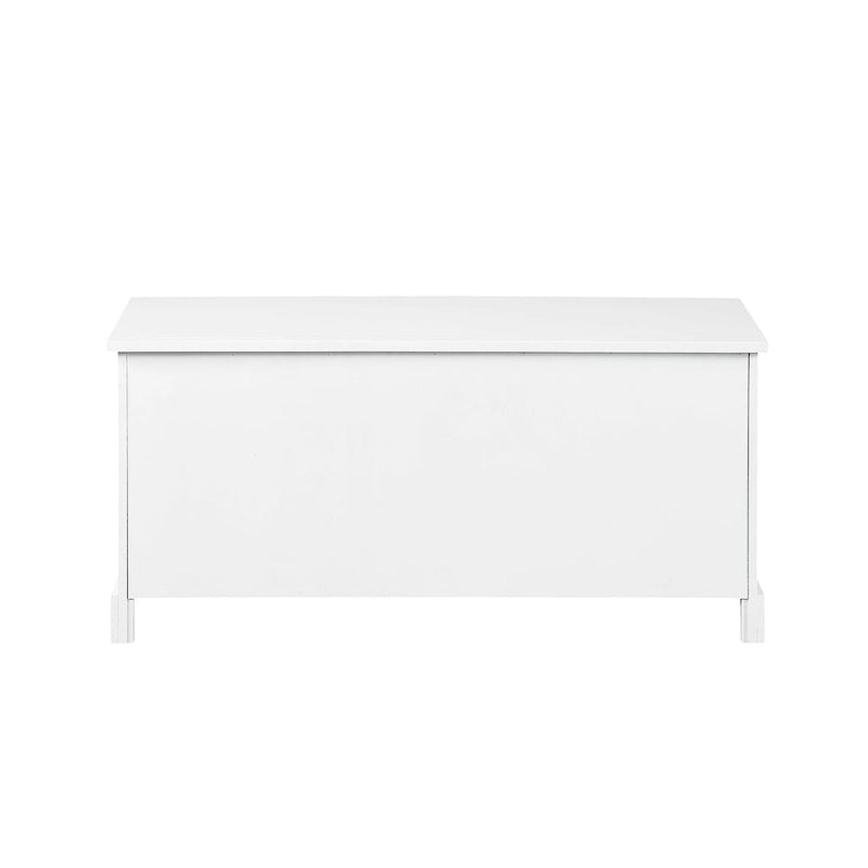 Banc de rangement en bois blanc avec coussin d'assise, 3 tiroirs et 3 paniers tressés