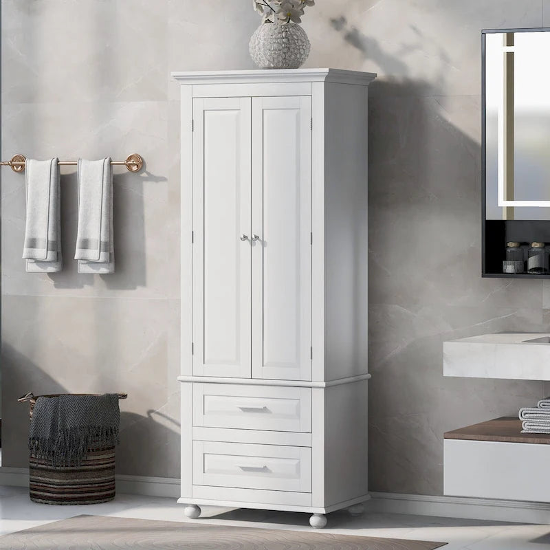 Meuble de rangement haut de salle de bain gris avec portes doubles et deux tiroirs