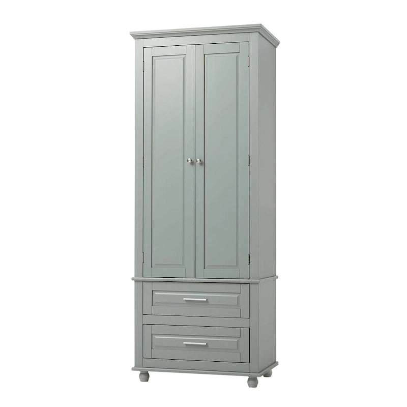Meuble de rangement haut de salle de bain gris avec portes doubles et deux tiroirs