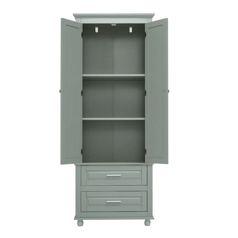 Meuble de rangement haut de salle de bain gris avec portes doubles et deux tiroirs
