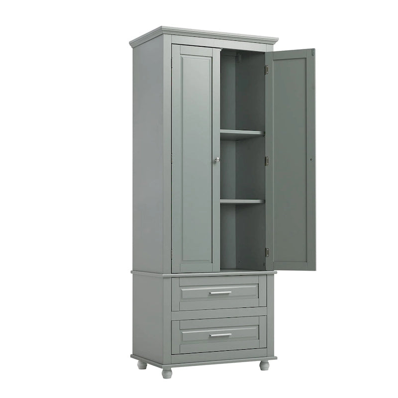 Meuble de rangement haut de salle de bain gris avec portes doubles et deux tiroirs