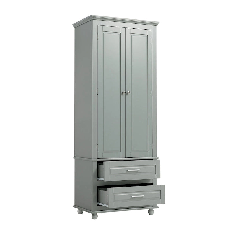 Meuble de rangement haut de salle de bain gris avec portes doubles et deux tiroirs