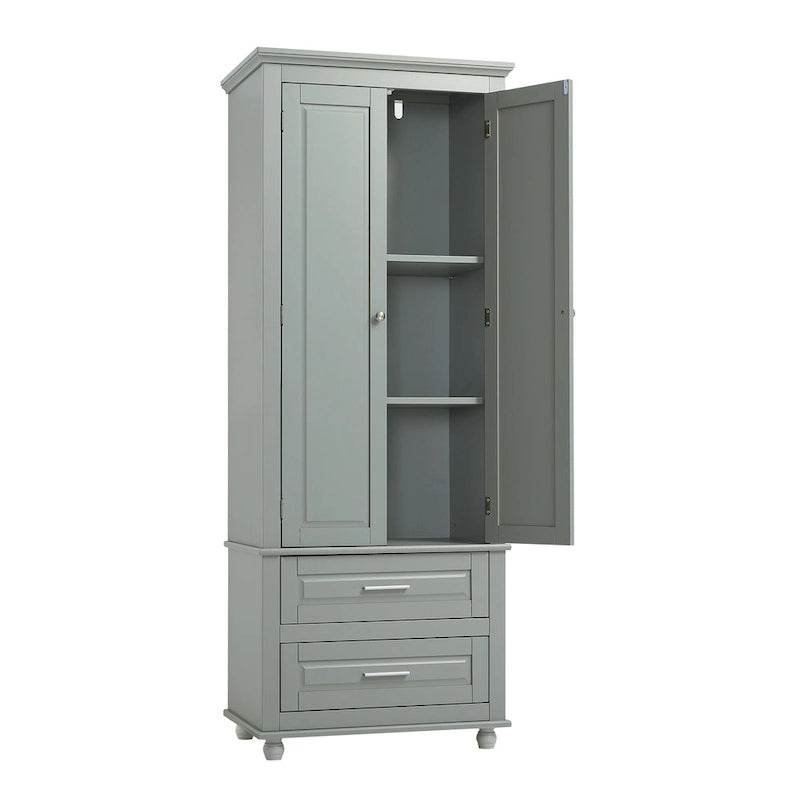 Meuble de rangement haut de salle de bain gris avec portes doubles et deux tiroirs