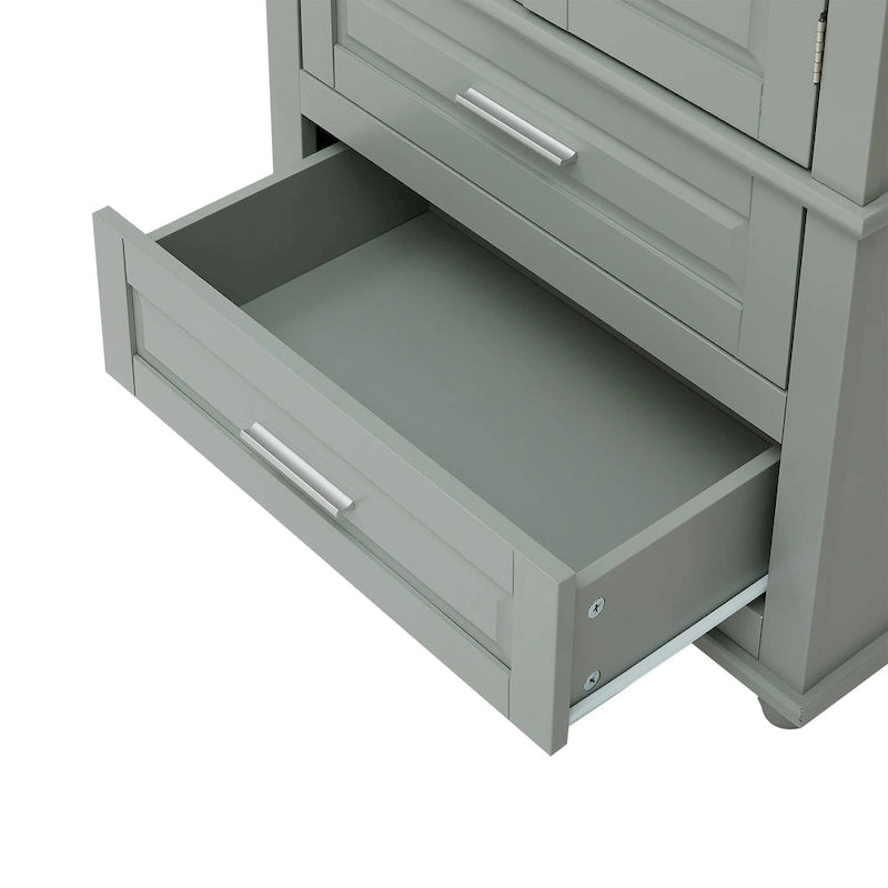 Meuble de rangement haut de salle de bain gris avec portes doubles et deux tiroirs