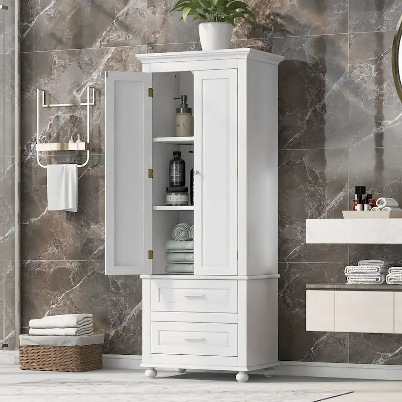 Meuble de rangement haut de salle de bain gris avec portes doubles et deux tiroirs