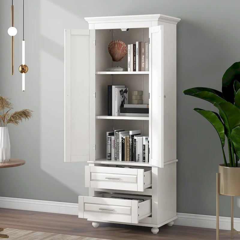 Meuble de rangement haut de salle de bain gris avec portes doubles et deux tiroirs