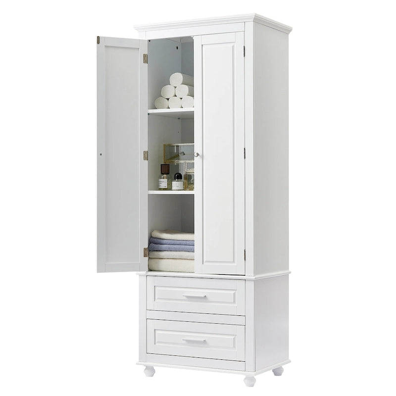 Meuble de rangement haut de salle de bain gris avec portes doubles et deux tiroirs