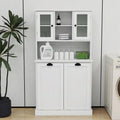 Meuble à Linge Haut avec 2 Compartiments à Panier Basculant et Armoire Supérieure avec Porte Vitrée
