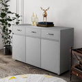 Buffet de rangement 3 tiroirs 3 portes avec pieds en acier et coins arrondis