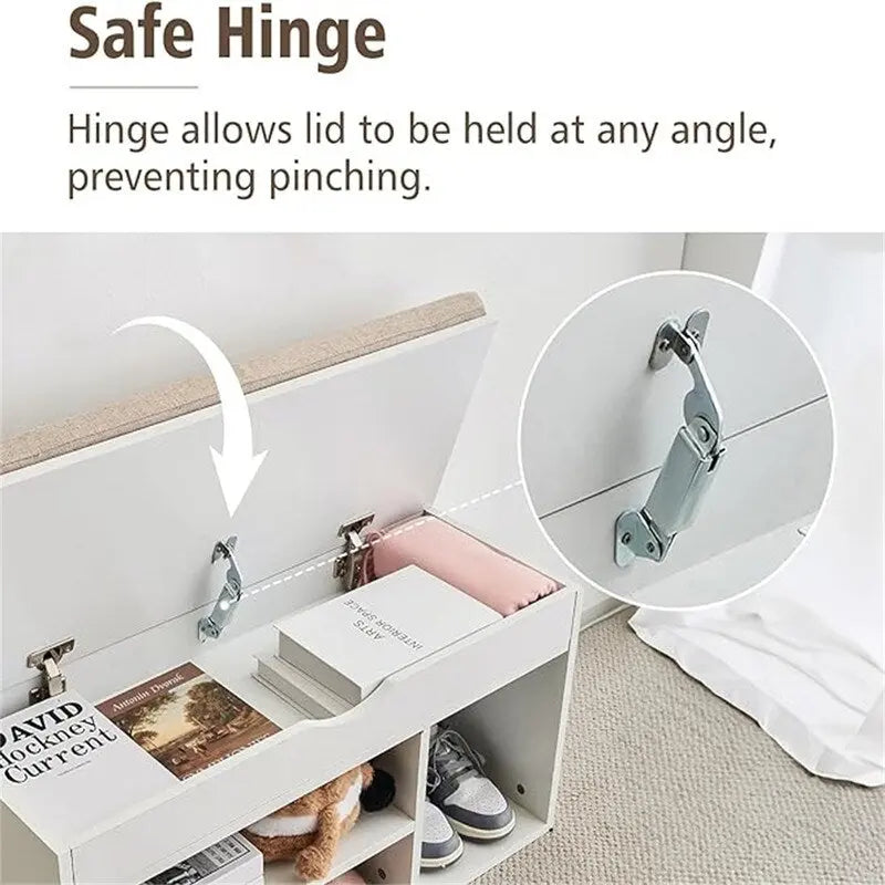 Banc de rangement pour chaussures en similicuir avec coussin, dessus rabattable et étagère à 2 niveaux