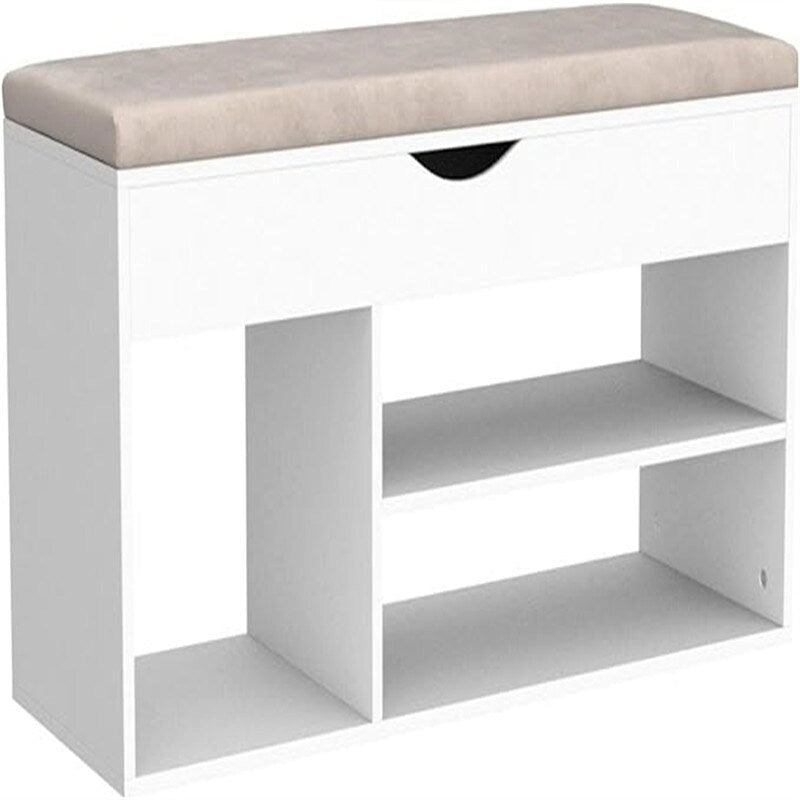 Banc de rangement pour chaussures en similicuir avec coussin, dessus rabattable et étagère à 2 niveaux