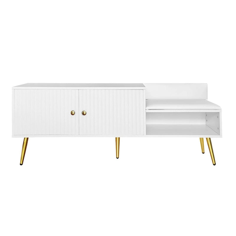 Banc de rangement à chaussures rembourré moderne avec armoire à double porte et étagère ouverte