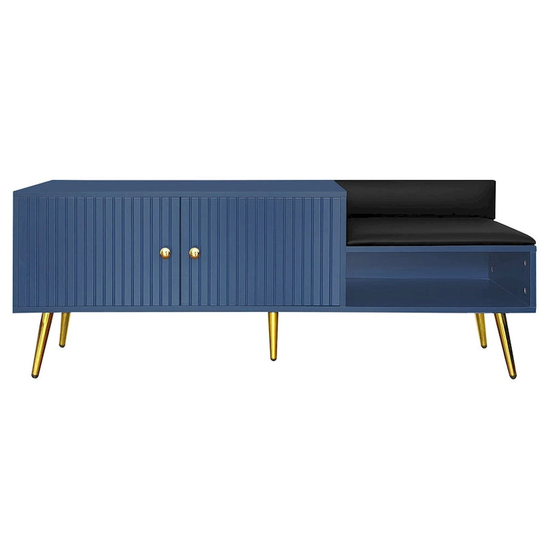Banc de rangement à chaussures rembourré moderne avec armoire à double porte et étagère ouverte
