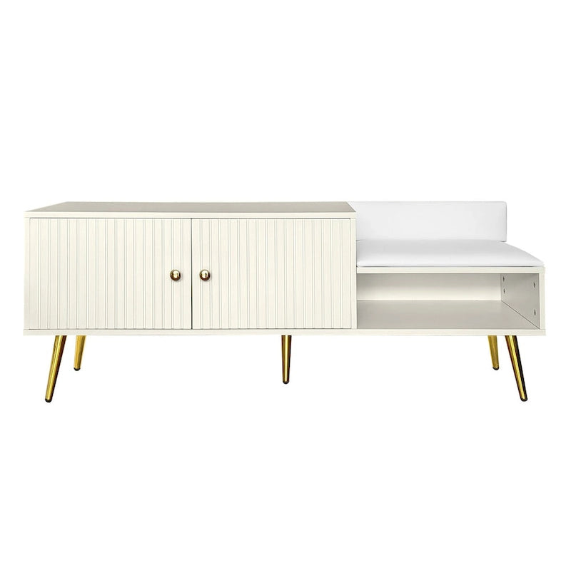 Banc de rangement à chaussures rembourré moderne avec armoire à double porte et étagère ouverte