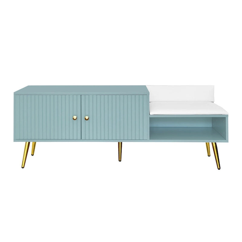 Banc de rangement à chaussures rembourré moderne avec armoire à double porte et étagère ouverte