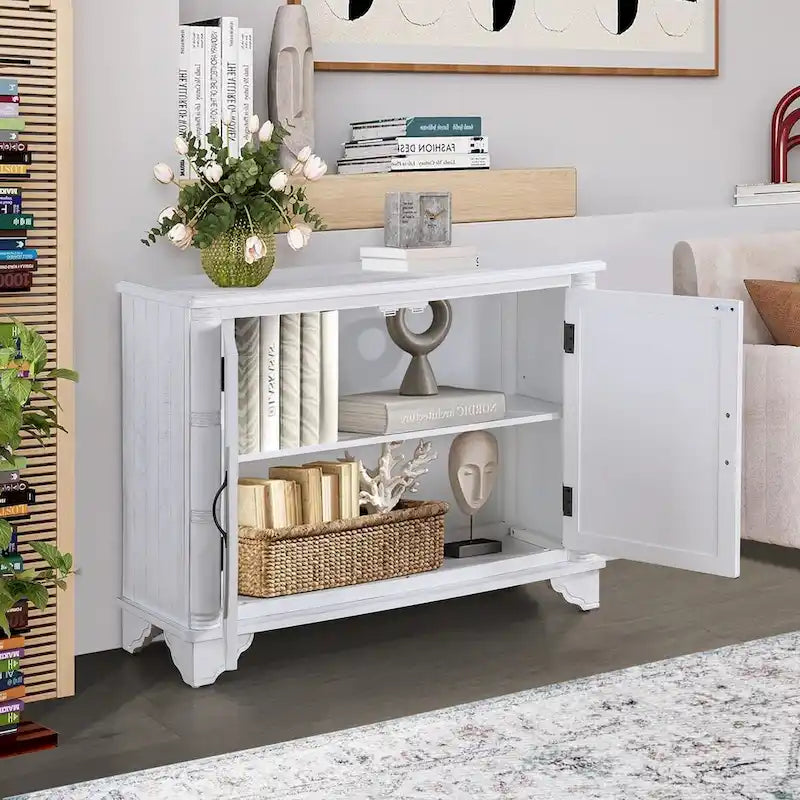 Meuble console d'entrée rétro 2 portes de 40" avec étagère réglable et cadre en bois massif
