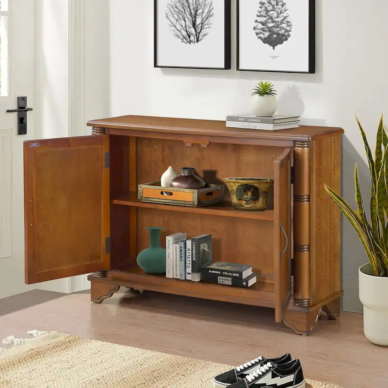 Meuble console d'entrée rétro 2 portes de 40" avec étagère réglable et cadre en bois massif
