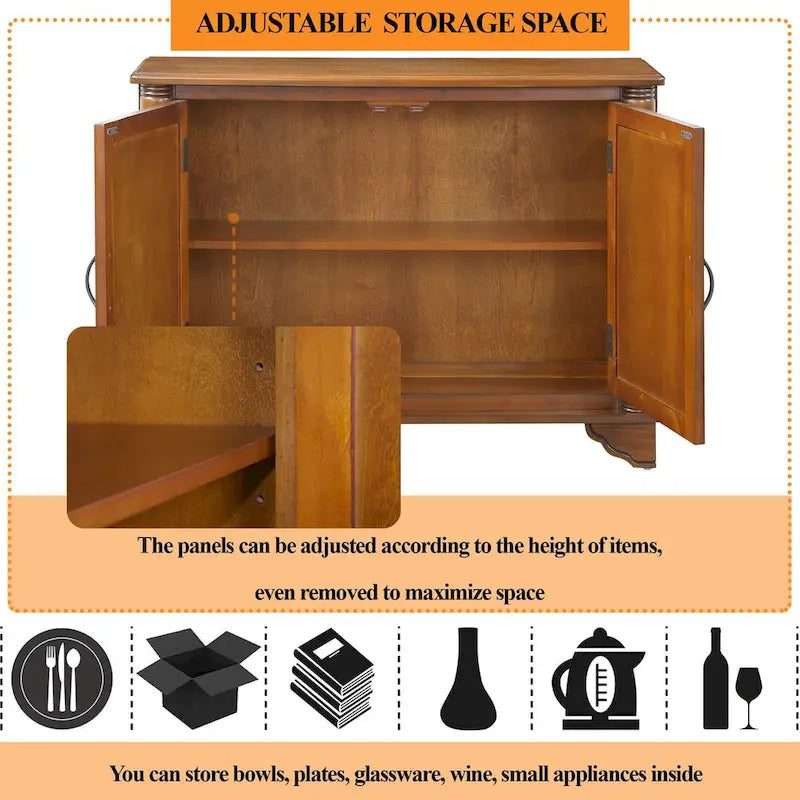 Meuble console d'entrée rétro 2 portes de 40" avec étagère réglable et cadre en bois massif