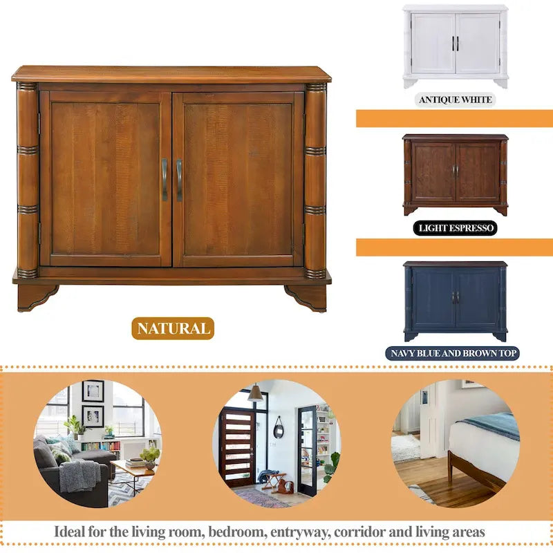 Meuble console d'entrée rétro 2 portes de 40" avec étagère réglable et cadre en bois massif