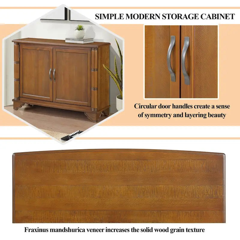 Meuble console d'entrée rétro 2 portes de 40" avec étagère réglable et cadre en bois massif
