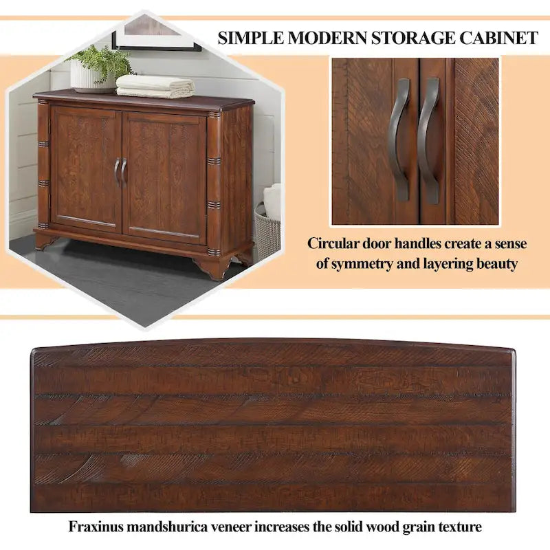 Meuble console d'entrée rétro 2 portes de 40" avec étagère réglable et cadre en bois massif