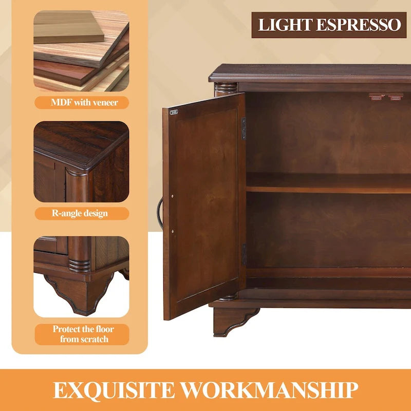 Meuble console d'entrée rétro 2 portes de 40" avec étagère réglable et cadre en bois massif