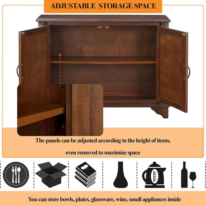 Meuble console d'entrée rétro 2 portes de 40" avec étagère réglable et cadre en bois massif