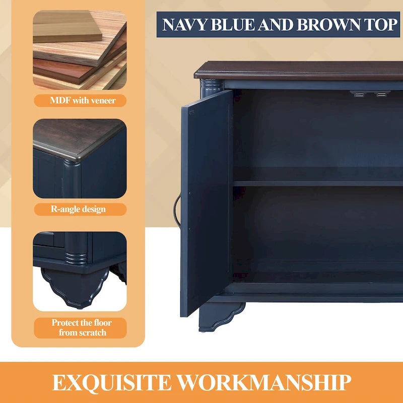 Meuble console d'entrée rétro 2 portes de 40" avec étagère réglable et cadre en bois massif