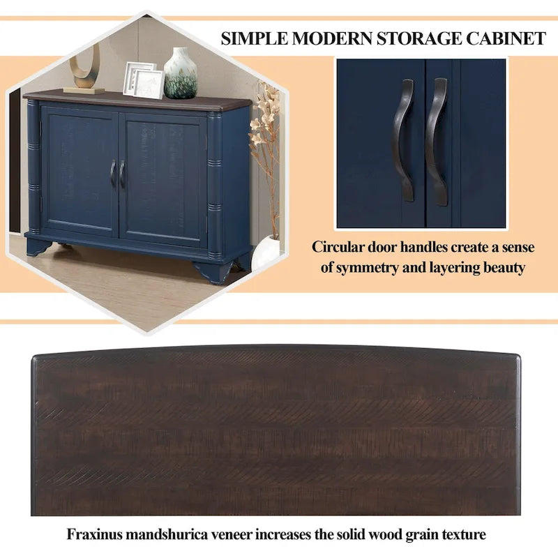 Meuble console d'entrée rétro 2 portes de 40" avec étagère réglable et cadre en bois massif