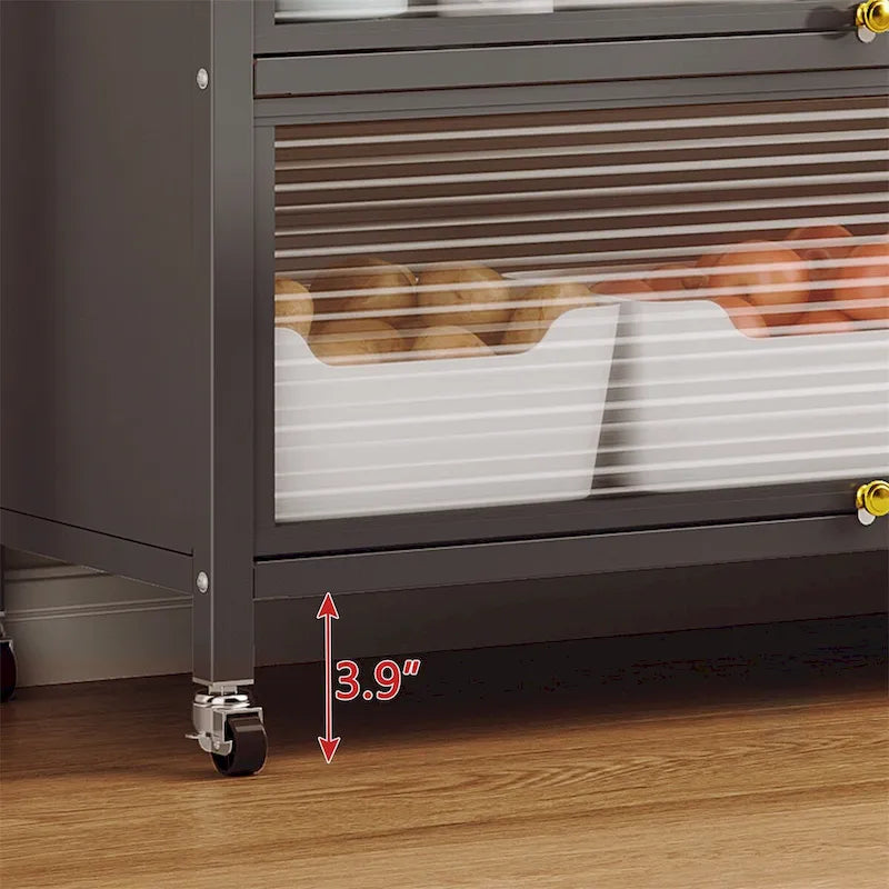 Étagère de rangement en métal roulante avec panneau perforé, portes d'armoire et roulettes verrouillables