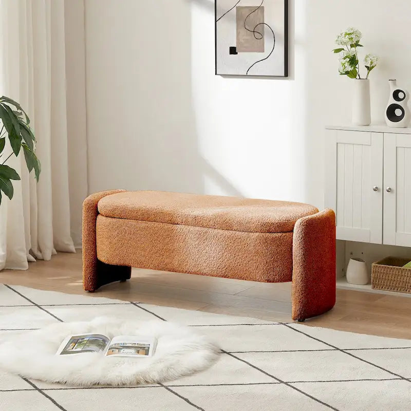 Banc de rangement Boucle Flip-Top avec pieds intégrés incurvés et mousse haute densité