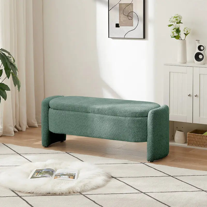Banc de rangement Boucle Flip-Top avec pieds intégrés incurvés et mousse haute densité