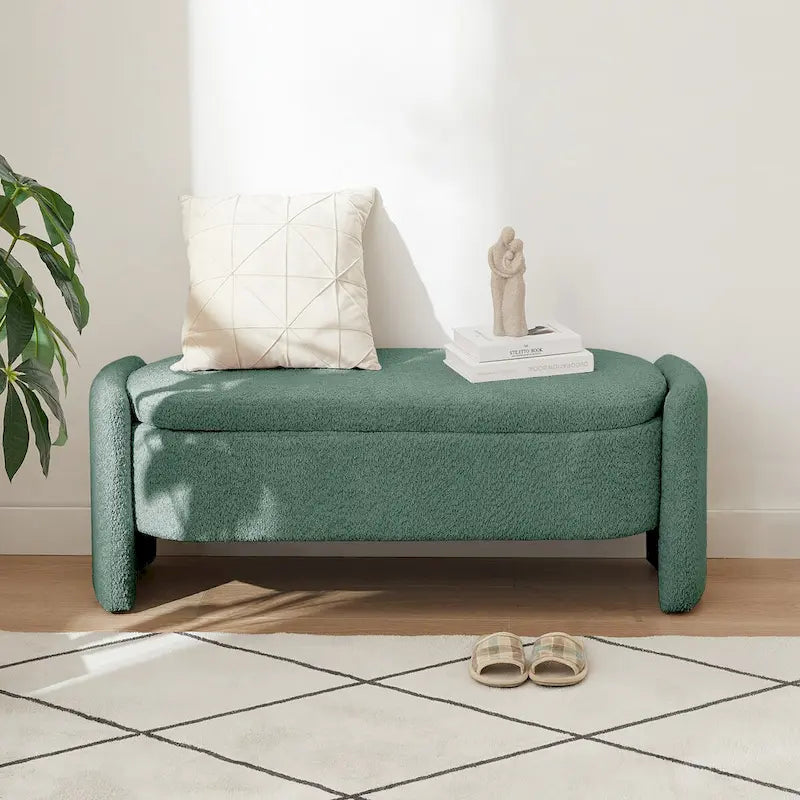 Banc de rangement Boucle Flip-Top avec pieds intégrés incurvés et mousse haute densité