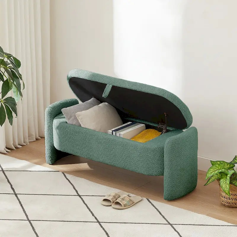 Banc de rangement Boucle Flip-Top avec pieds intégrés incurvés et mousse haute densité