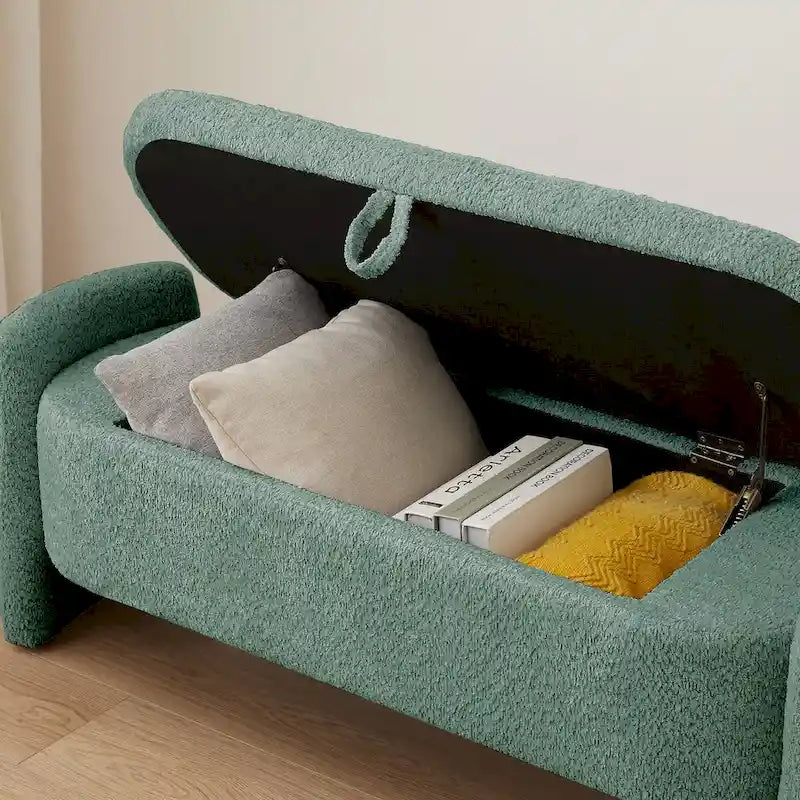 Banc de rangement Boucle Flip-Top avec pieds intégrés incurvés et mousse haute densité