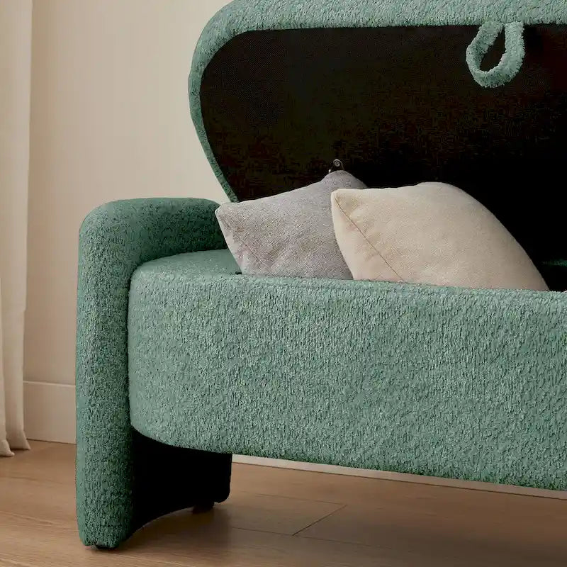 Banc de rangement Boucle Flip-Top avec pieds intégrés incurvés et mousse haute densité