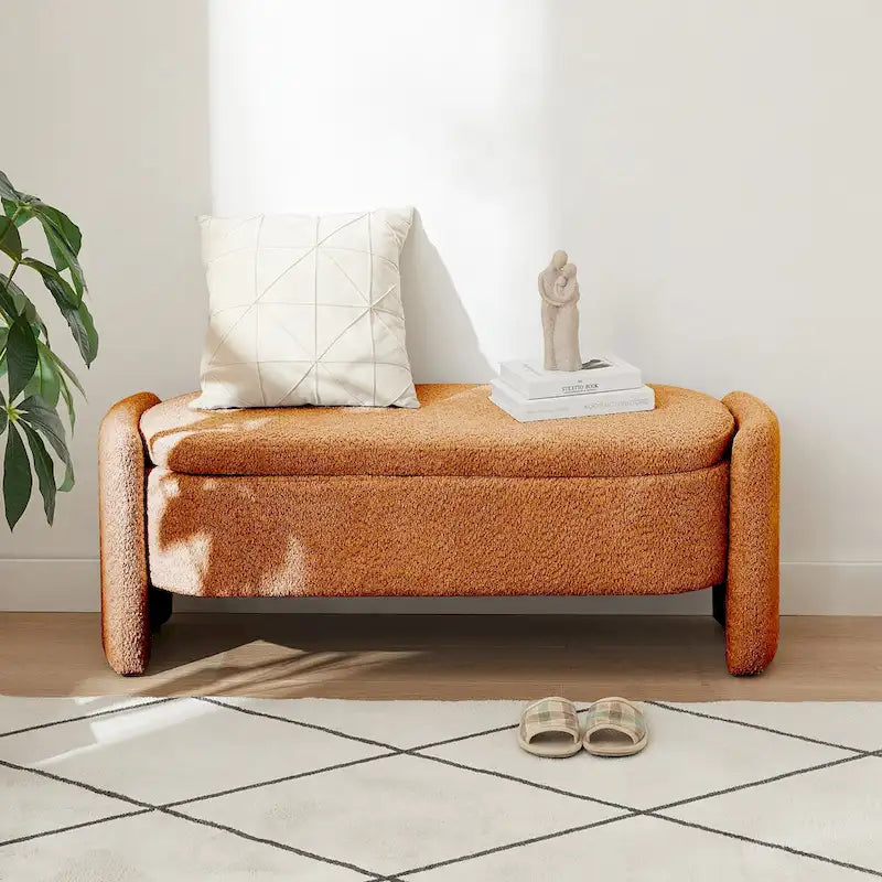 Banc de rangement Boucle Flip-Top avec pieds intégrés incurvés et mousse haute densité
