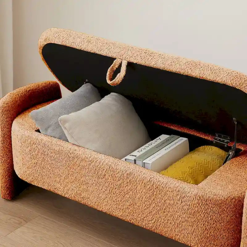 Banc de rangement Boucle Flip-Top avec pieds intégrés incurvés et mousse haute densité