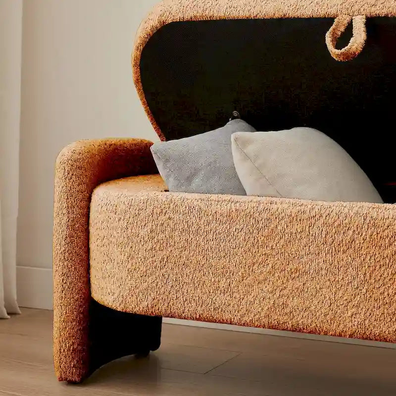 Banc de rangement Boucle Flip-Top avec pieds intégrés incurvés et mousse haute densité
